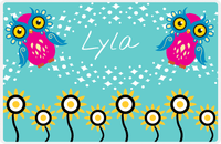 Thumbnail for Personalized Owl Placemat - Sunflowers II - Owl 01 - Teal Background with Pink Owl -  View