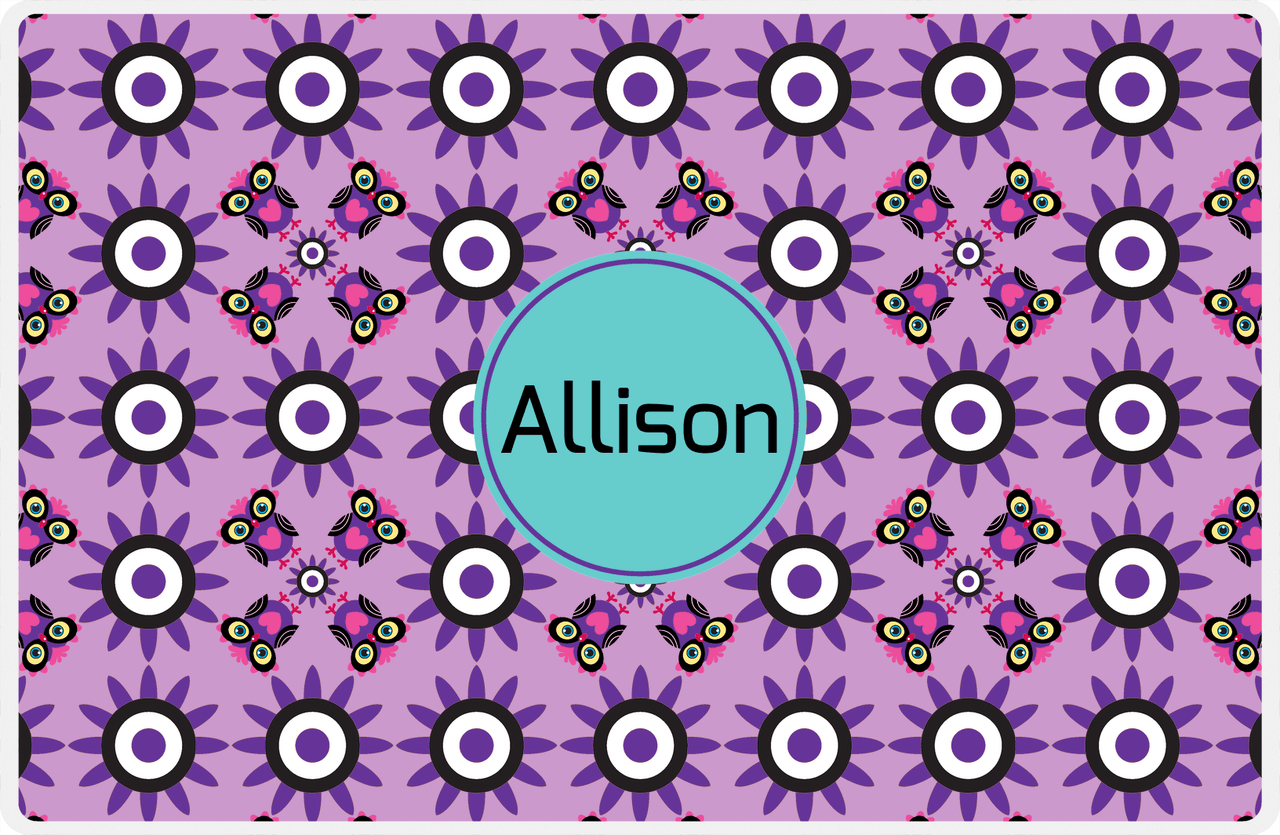 Personalized Owl Placemat - Sunflowers - Owl 07 - Lilac Background with Purple Owl -  View