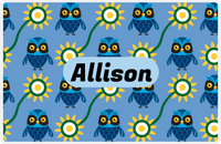 Thumbnail for Personalized Owl Placemat - Sunflowers III - Owl 04 - Glacier Background with Blue Nameplate -  View
