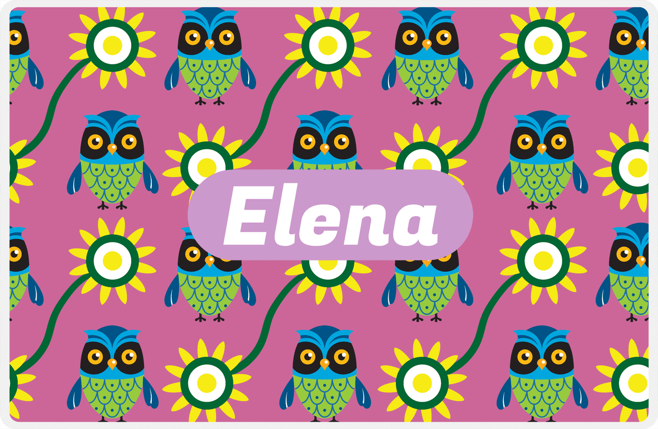 Personalized Owl Placemat - Sunflowers III - Owl 04 - Pink Background with Light Pink Nameplate -  View