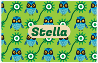 Thumbnail for Personalized Owl Placemat - Sunflowers III - Owl 04 - Green Background with Tan Nameplate -  View