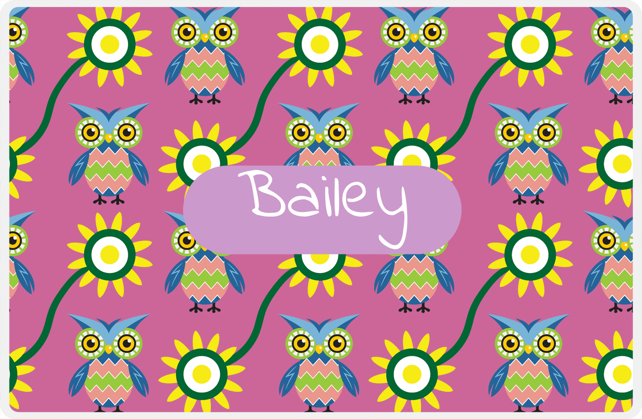 Personalized Owl Placemat - Sunflowers III - Owl 09 - Pink Background with Light Pink Nameplate -  View