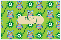 Thumbnail for Personalized Owl Placemat - Sunflowers III - Owl 09 - Green Background with Tan Nameplate -  View