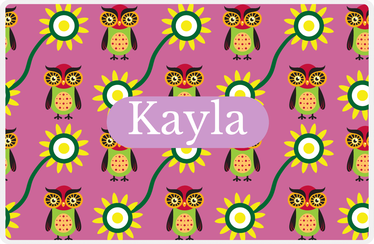 Personalized Owl Placemat - Sunflowers III - Owl 11 - Pink Background with Light Pink Nameplate -  View