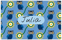 Thumbnail for Personalized Owl Placemat - Sunflowers III - Owl 12 - Glacier Background with Blue Nameplate -  View