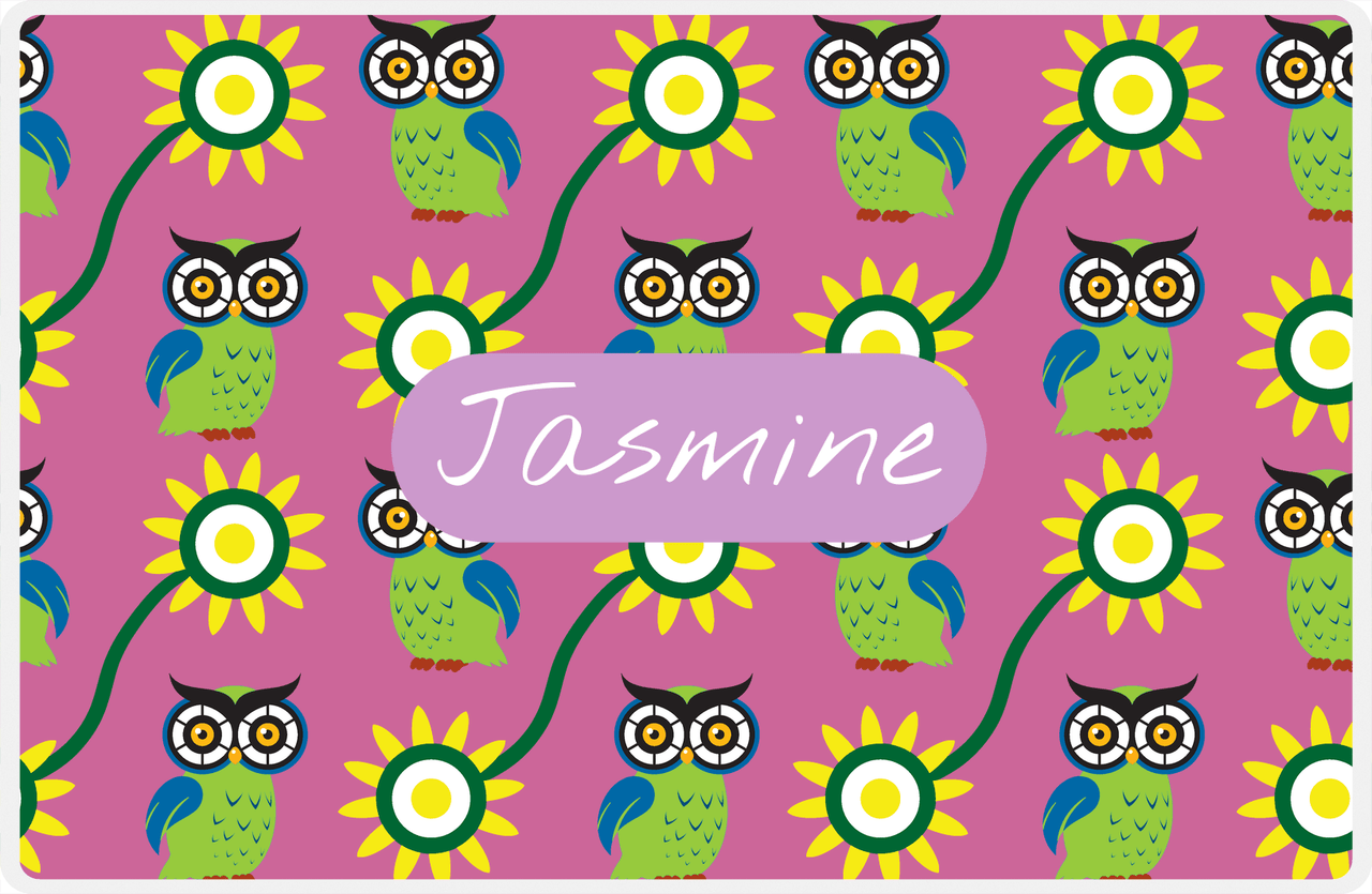 Personalized Owl Placemat - Sunflowers III - Owl 12 - Pink Background with Light Pink Nameplate -  View