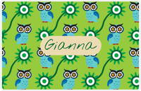 Thumbnail for Personalized Owl Placemat - Sunflowers III - Owl 12 - Green Background with Tan Nameplate -  View
