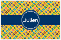 Thumbnail for Personalized Owl Placemat - All Owls II - Circle Ribbon Nameplate - Mustard and Navy -  View