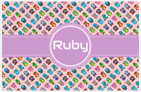 Thumbnail for Personalized Owl Placemat - All Owls II - Circle Ribbon Nameplate - Pink and Lilac -  View