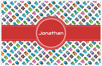 Thumbnail for Personalized Owl Placemat - All Owls II - Circle Ribbon Nameplate - White and Red -  View