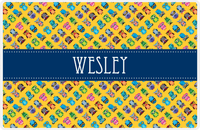 Thumbnail for Personalized Owl Placemat - All Owls II - Ribbon Nameplate - Mustard and Navy -  View