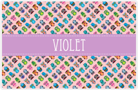 Thumbnail for Personalized Owl Placemat - All Owls II - Ribbon Nameplate - Pink and Lilac -  View