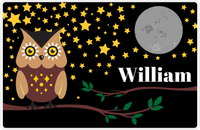 Thumbnail for Personalized Owl Placemat - Stars and Moon - Owl 08 - Black Background with Brown Owl -  View