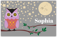 Thumbnail for Personalized Owl Placemat - Stars and Moon - Owl 08 - Grey Background with Pink Owl -  View