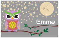Thumbnail for Personalized Owl Placemat - Stars and Moon - Owl 03 - Grey Background with Pink Owl -  View