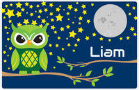 Thumbnail for Personalized Owl Placemat - Stars and Moon - Owl 03 - Navy Background with Green Owl -  View