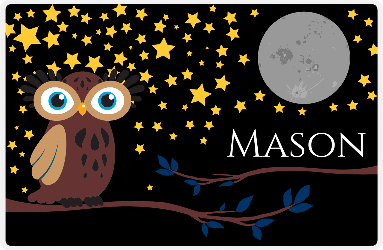 Personalized Owl Placemat - Stars and Moon - Owl 10 - Black Background with Brown Owl -  View