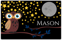 Thumbnail for Personalized Owl Placemat - Stars and Moon - Owl 10 - Black Background with Brown Owl -  View