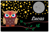 Thumbnail for Personalized Owl Placemat - Stars and Moon - Owl 02 - Black Background with Brown Owl -  View