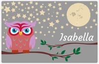 Thumbnail for Personalized Owl Placemat - Stars and Moon - Owl 02 - Grey Background with Pink Owl -  View