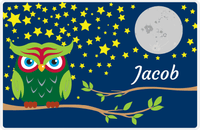 Thumbnail for Personalized Owl Placemat - Stars and Moon - Owl 02 - Navy Background with Green Owl -  View