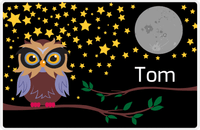 Thumbnail for Personalized Owl Placemat - Stars and Moon - Owl 05 - Black Background with Brown Owl -  View