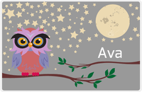 Thumbnail for Personalized Owl Placemat - Stars and Moon - Owl 05 - Grey Background with Pink Owl -  View