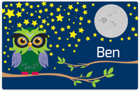 Thumbnail for Personalized Owl Placemat - Stars and Moon - Owl 05 - Navy Background with Green Owl -  View