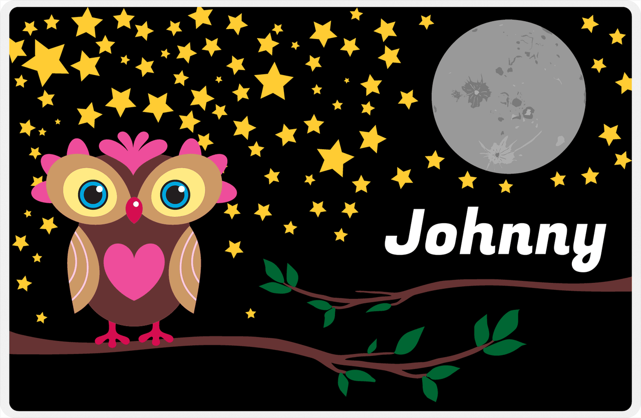 Personalized Owl Placemat - Stars and Moon - Owl 07 - Black Background with Brown Owl -  View