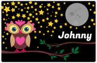 Thumbnail for Personalized Owl Placemat - Stars and Moon - Owl 07 - Black Background with Brown Owl -  View