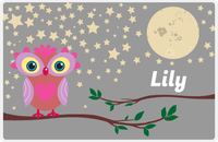 Thumbnail for Personalized Owl Placemat - Stars and Moon - Owl 07 - Grey Background with Pink Owl -  View