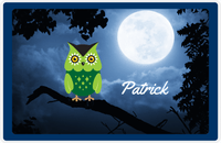 Thumbnail for Personalized Owl Placemat - Moon - Owl 08 - Navy Border with Green Owl -  View
