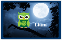 Thumbnail for Personalized Owl Placemat - Moon - Owl 03 - Navy Border with Green Owl -  View