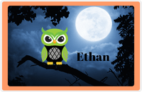 Thumbnail for Personalized Owl Placemat - Moon - Owl 03 - Tangerine Border with Black Owl -  View