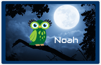 Thumbnail for Personalized Owl Placemat - Moon - Owl 10 - Navy Border with Green Owl -  View