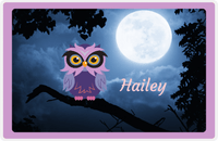 Thumbnail for Personalized Owl Placemat - Moon - Owl 05 - Lilac Border with Indigo Owl -  View