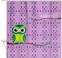 Thumbnail for Personalized Owl Shower Curtain I - Owl 03 - Pink Background - Hanging View