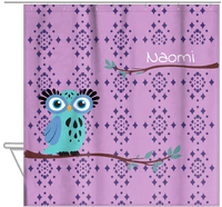Thumbnail for Personalized Owl Shower Curtain I - Owl 10 - Pink Background - Hanging View