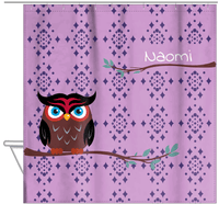 Thumbnail for Personalized Owl Shower Curtain I - Owl 02 - Pink Background - Hanging View
