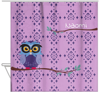 Thumbnail for Personalized Owl Shower Curtain I - Owl 05 - Pink Background - Hanging View