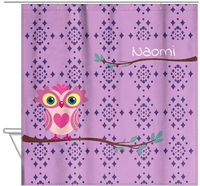 Thumbnail for Personalized Owl Shower Curtain I - Owl 07 - Pink Background - Hanging View