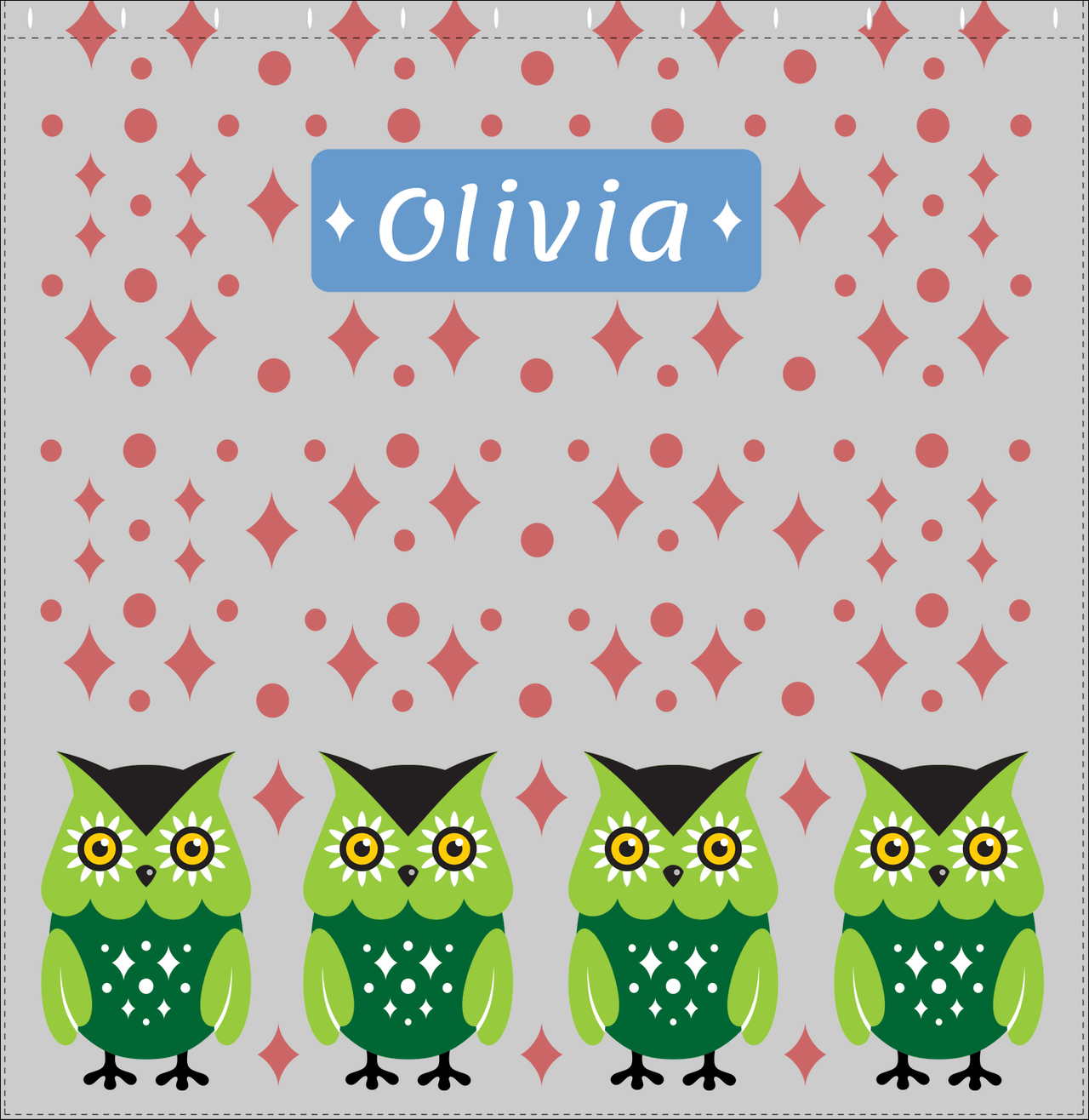Personalized Owl Shower Curtain II - Owl 08 - Grey Background - Decorate View