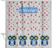 Thumbnail for Personalized Owl Shower Curtain II - Owl 01 - Grey Background - Hanging View