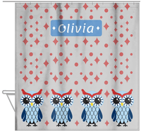 Thumbnail for Personalized Owl Shower Curtain II - Owl 06 - Grey Background - Hanging View