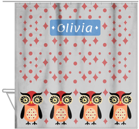 Thumbnail for Personalized Owl Shower Curtain II - Owl 11 - Grey Background - Hanging View