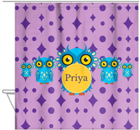 Thumbnail for Personalized Owl Shower Curtain IV - Owl 01 - Purple Background - Hanging View