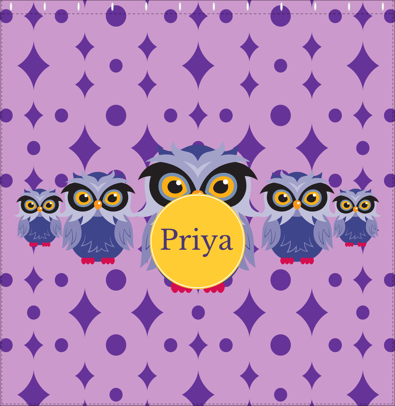 Personalized Owl Shower Curtain IV - Owl 05 - Purple Background - Decorate View