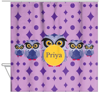 Thumbnail for Personalized Owl Shower Curtain IV - Owl 05 - Purple Background - Hanging View