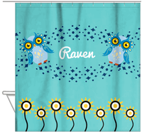 Thumbnail for Personalized Owl Shower Curtain V - Owl 01 - Teal Background - Hanging View