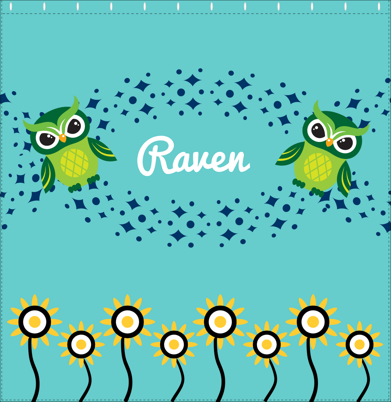 Personalized Owl Shower Curtain V - Owl 03 - Teal Background - Decorate View